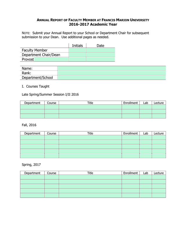 Annual Report Of Faculty Member At Francis Marion University screenshot
