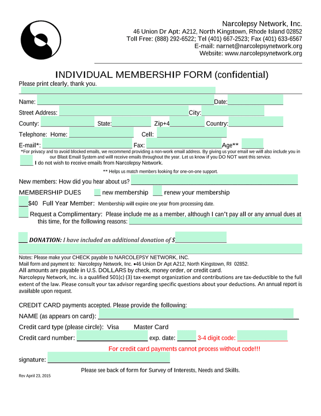 Individual Membership Form screenshot