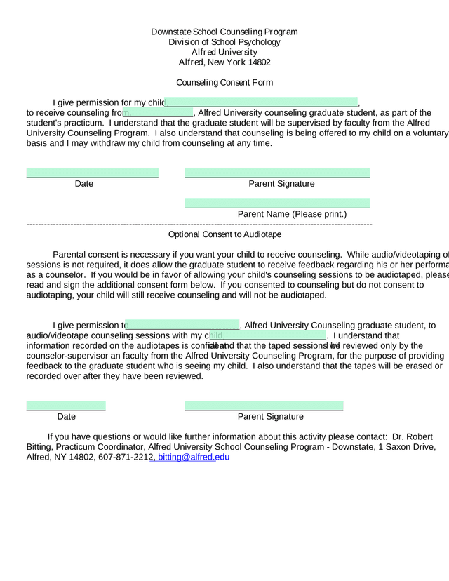 Counseling Consent Form screenshot