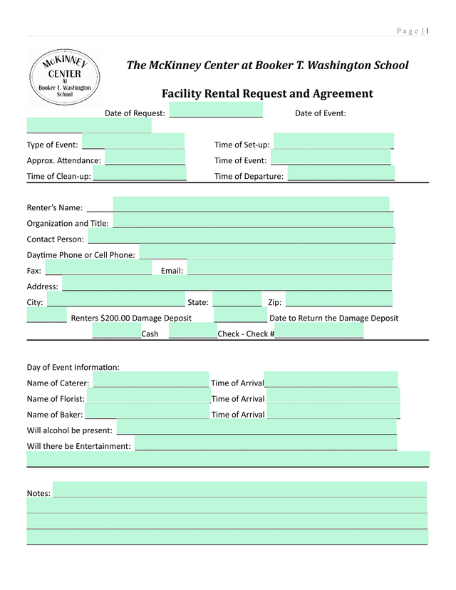 Facility Rental Request And Agreement screenshot