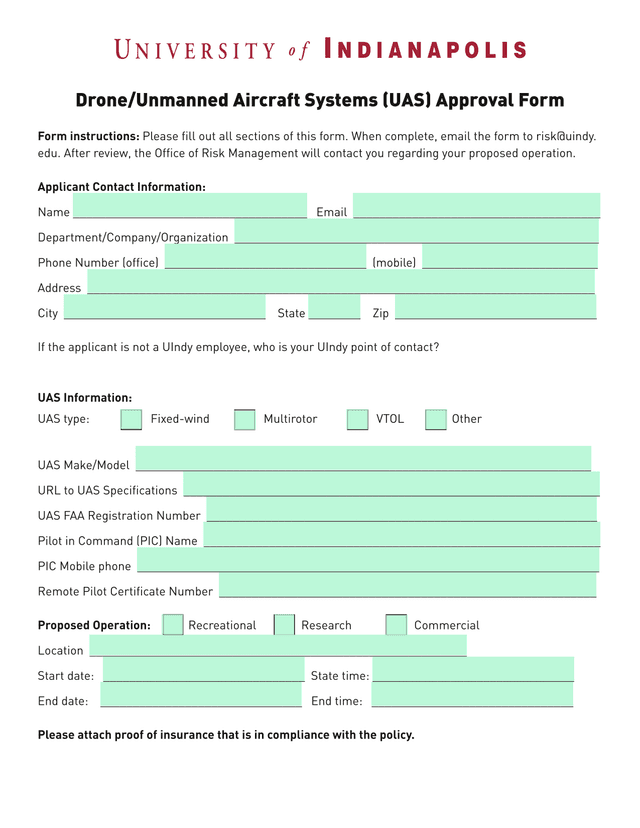 DroneUnmanned Aircraft Systems (UAS) Approval Form screenshot