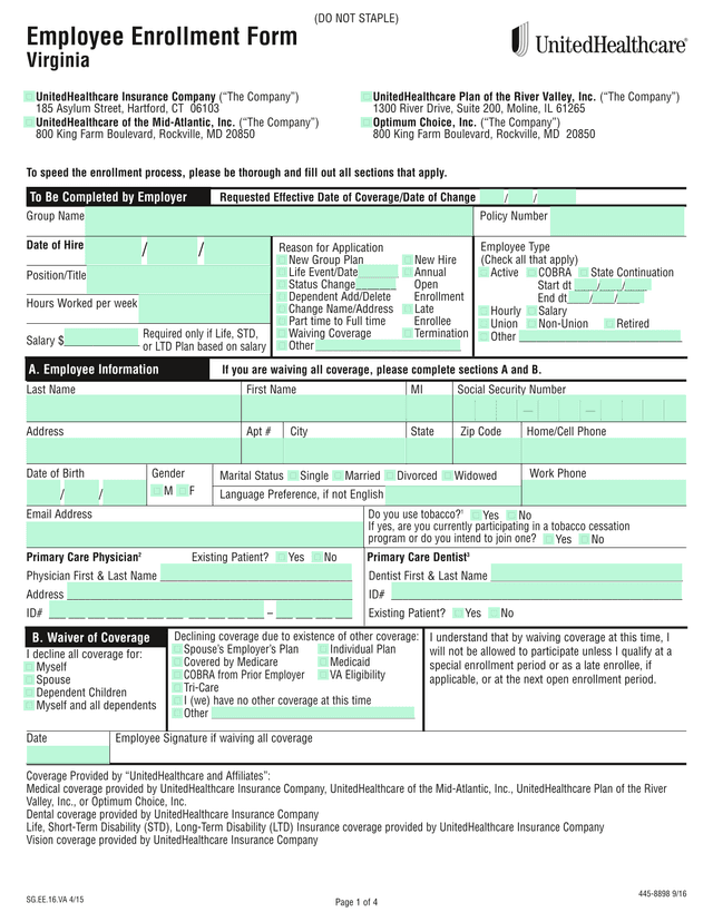 Employee Enrollment Form screenshot