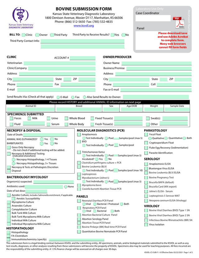 Bovine Submission Form screenshot