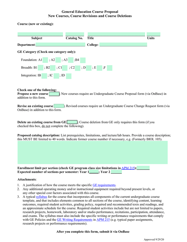 General Education Course Proposal screenshot