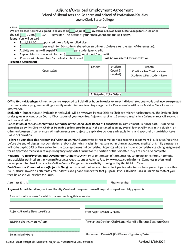 AdjunctOverload Employment Agreement screenshot