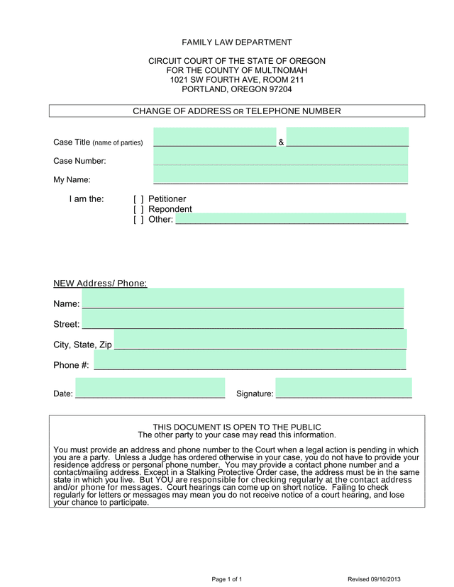 Change Of Address Or Telephone Number screenshot