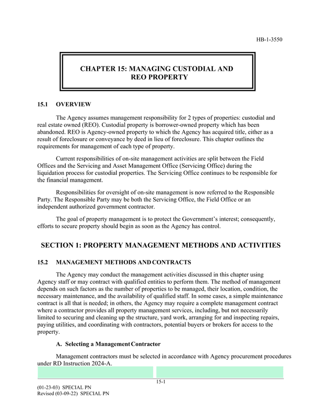 HB 1 3550 Chapter 15 Managing Custodial And REO Property screenshot