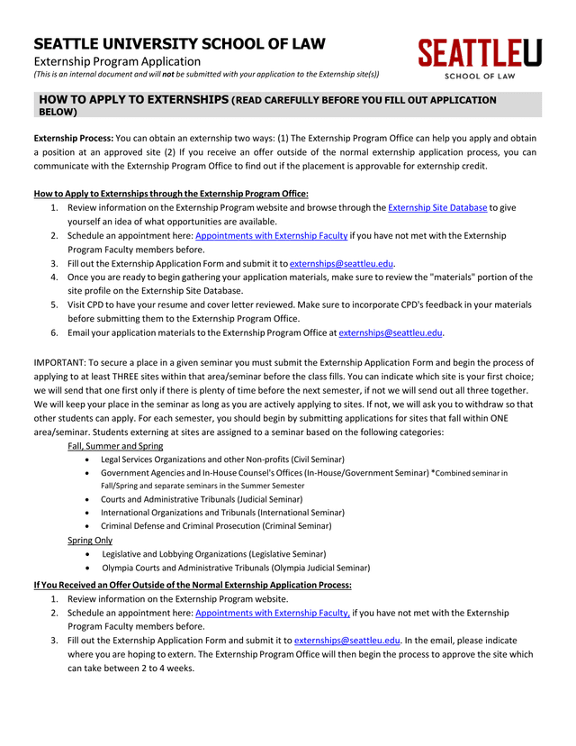 Seattle University School Of Law Externship Program Application screenshot