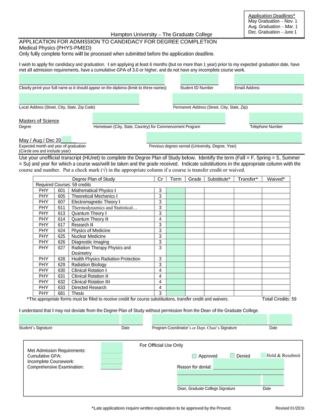 APPLICATION FOR ADMISSION TO CANDIDACY FOR DEGREE COMPLETION screenshot
