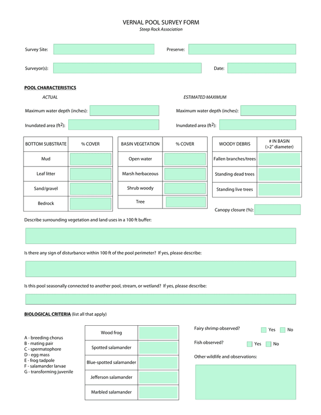 Vernal Pool Survey Form screenshot