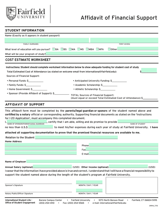 Affidavit Of Financial Support screenshot