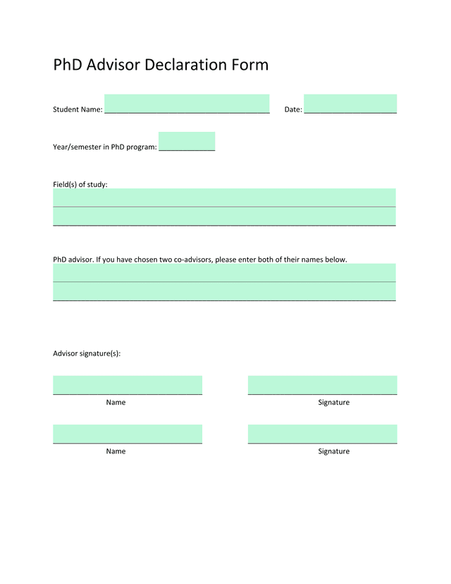 PhD Advisor Declaration Form screenshot