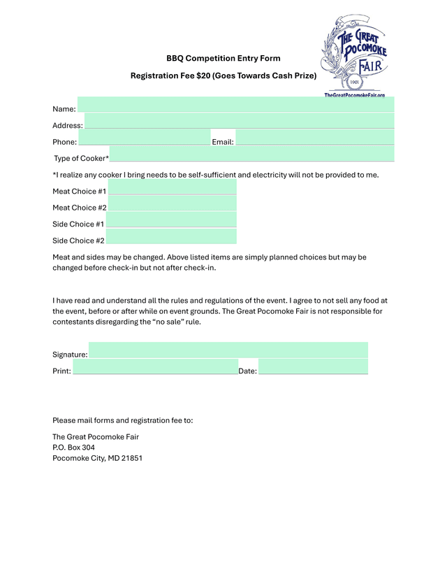 BBQ Competition Entry Form screenshot