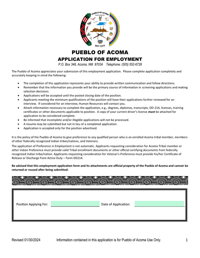 APPLICATION FOR EMPLOYMENT screenshot