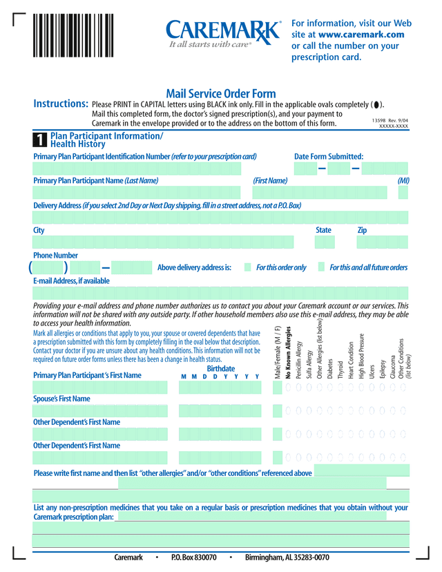 Mail Service Order Form screenshot