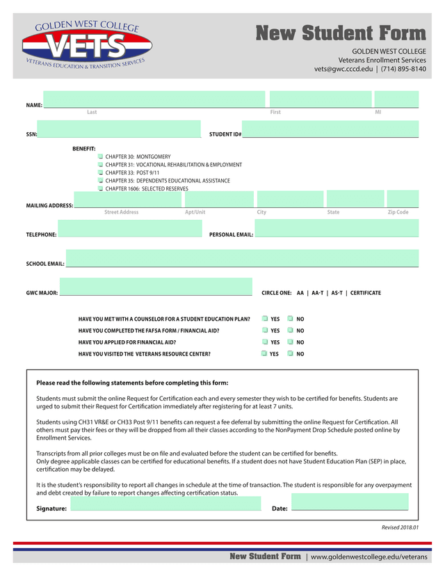 New Student Form screenshot