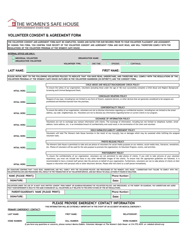 Volunteer Consent  Agreement Form screenshot