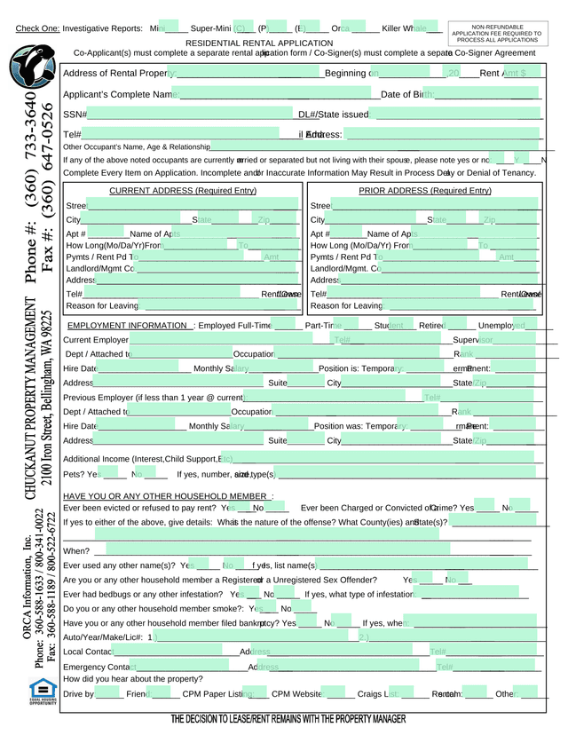 Rental Property Application Form screenshot