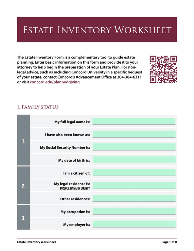 Estate Inventory Worksheet screenshot