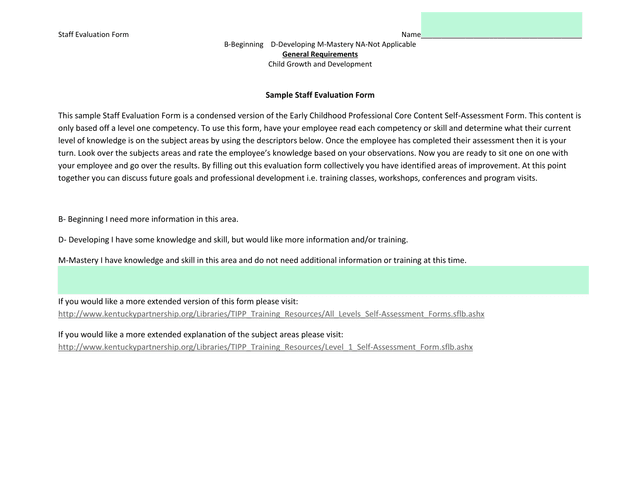 Staff Evaluation Form screenshot