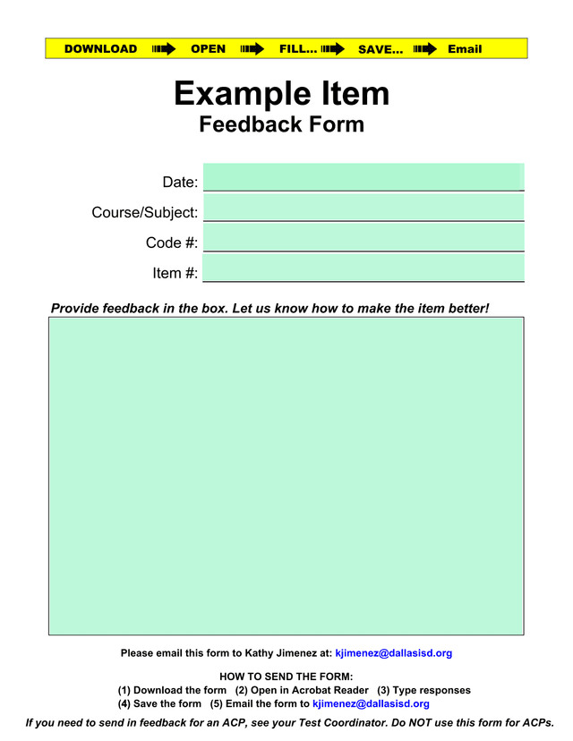 Example Item Feedback Form screenshot