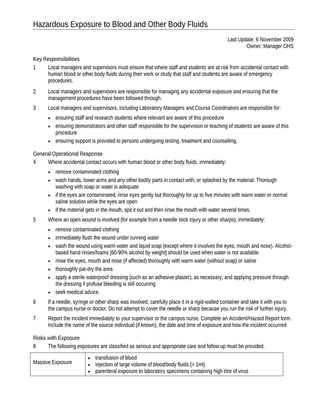 Hazardous Exposure To Blood And Other Body Fluids screenshot