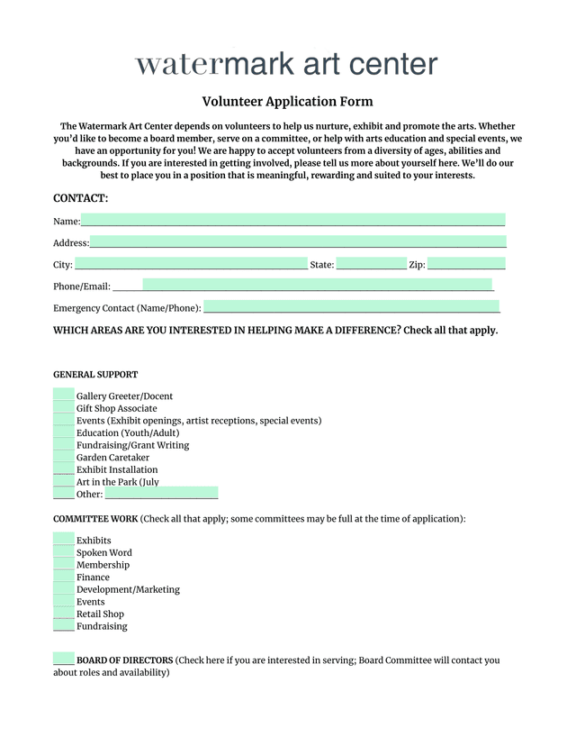 Volunteer Application Form screenshot
