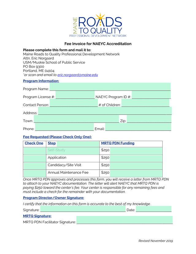 Fee Invoice For NAEYC Accreditation screenshot
