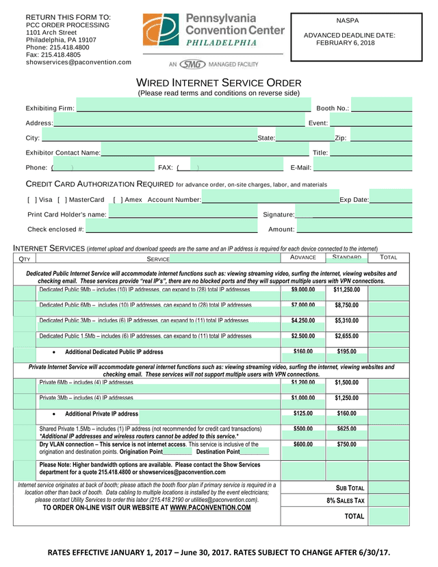 Wired Internet Service Order screenshot