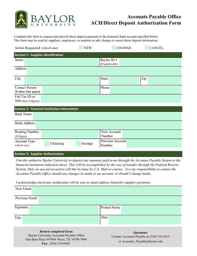 ACHDirect Deposit Authorization Form screenshot