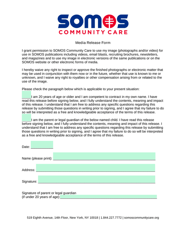 Media Release Form screenshot