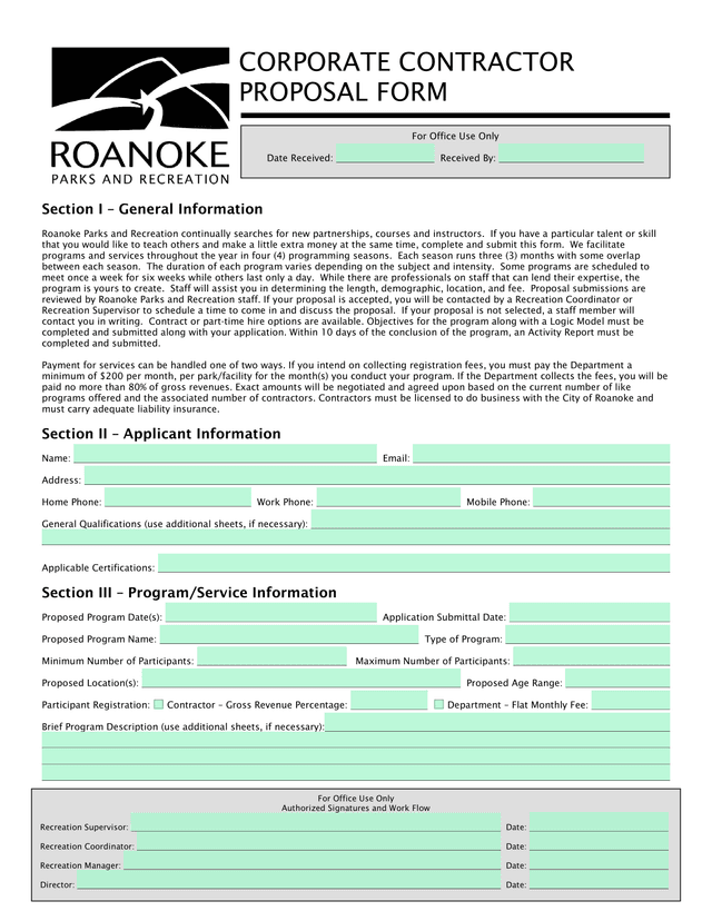 Roanoke Parks And Recreation Program Instructor Application screenshot