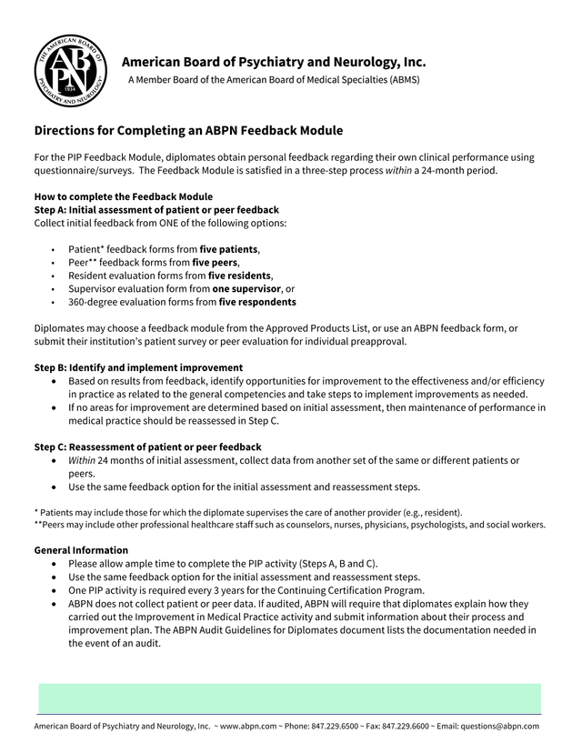 Directions For Completing An ABPN Feedback Module screenshot
