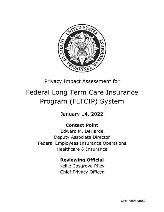 Privacy Impact Assessment For Federal Long Term Care Insurance Program (FLTCIP) System screenshot