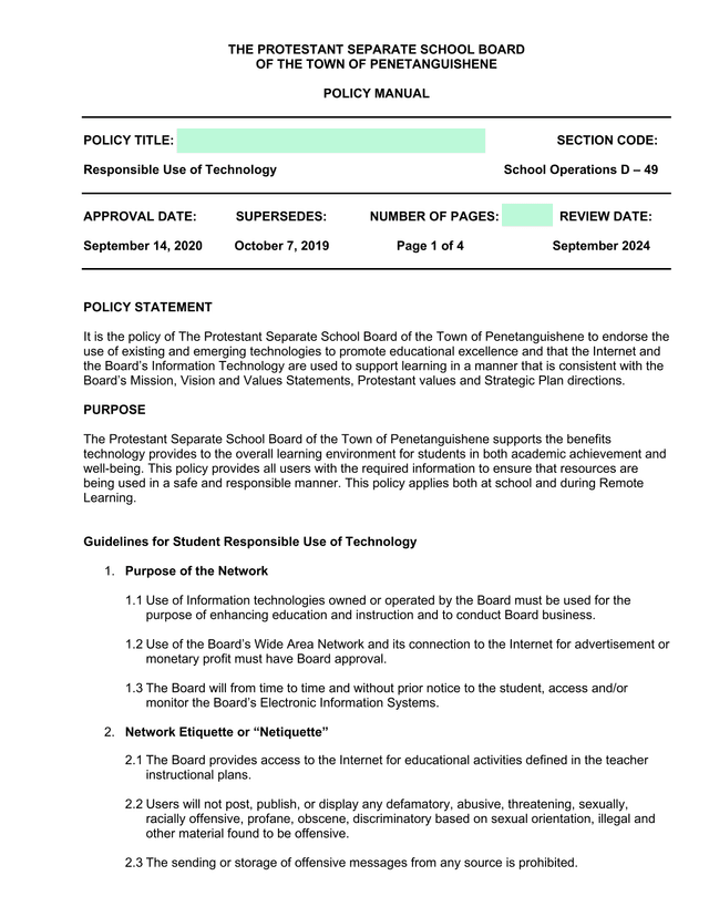 Responsible Use Of Technology screenshot