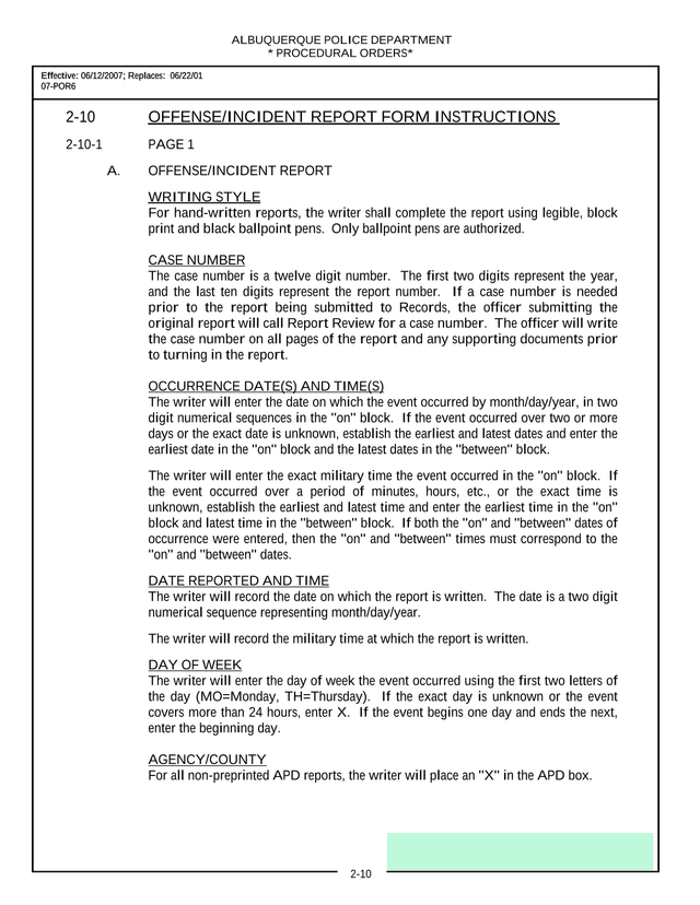 OffenseIncident Report Form Instructions screenshot