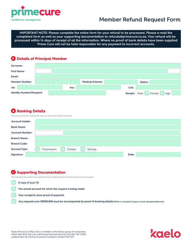 Member Refund Request Form screenshot