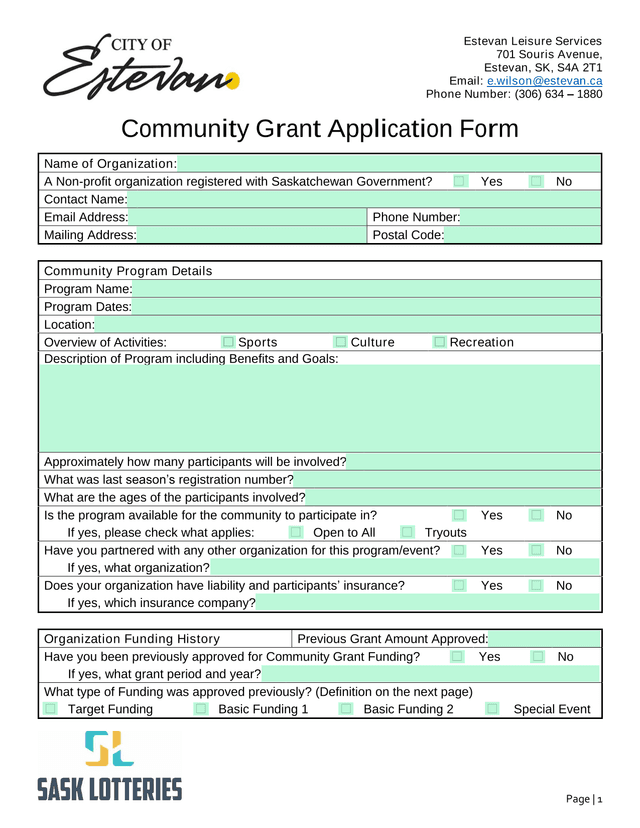 Community Grant Application Form screenshot