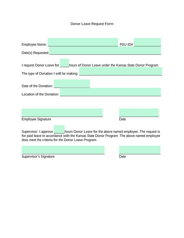 Donor Leave Request Form screenshot