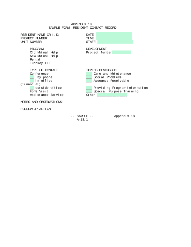 SAMPLE FORM RESIDENT CONTACT RECORD screenshot
