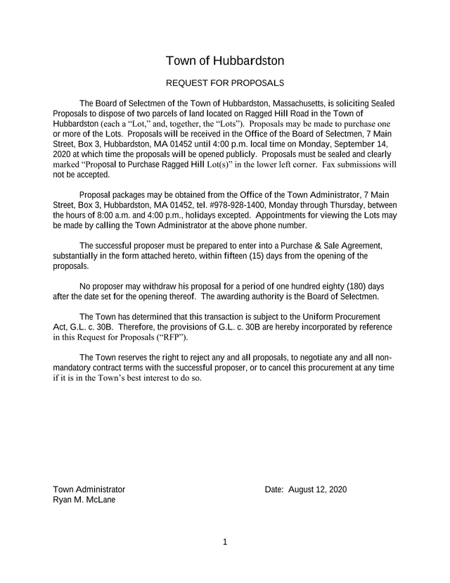 Request For Proposals   Ragged Hill Road Land Disposal screenshot