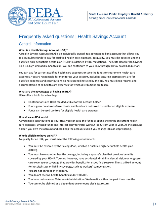 Health Savings Account FAQs screenshot
