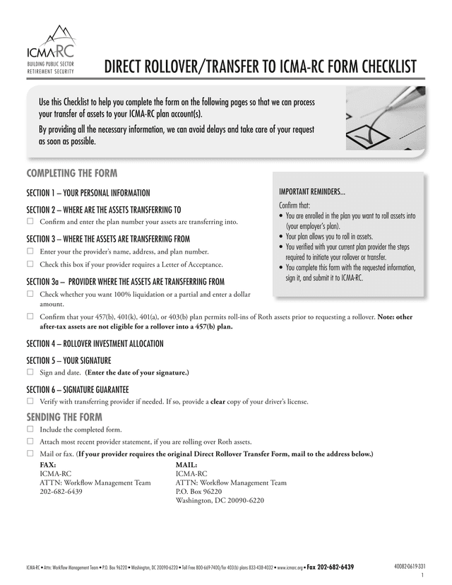Direct RolloverTransfer To ICMA RC Form screenshot