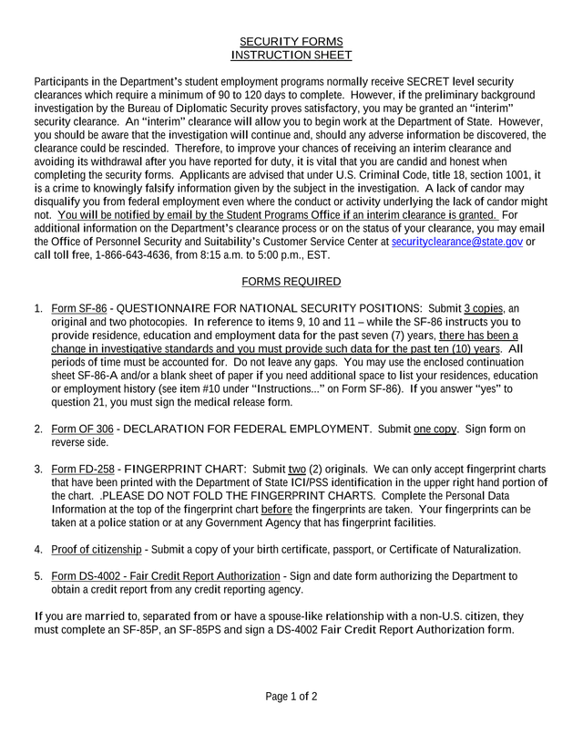 Security Forms Instruction Sheet screenshot