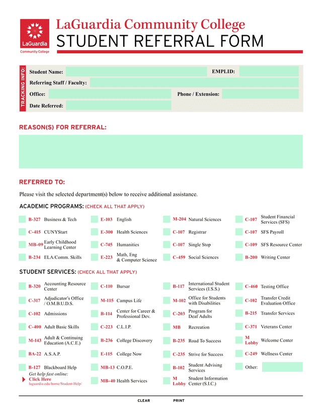 Student Referral Form screenshot