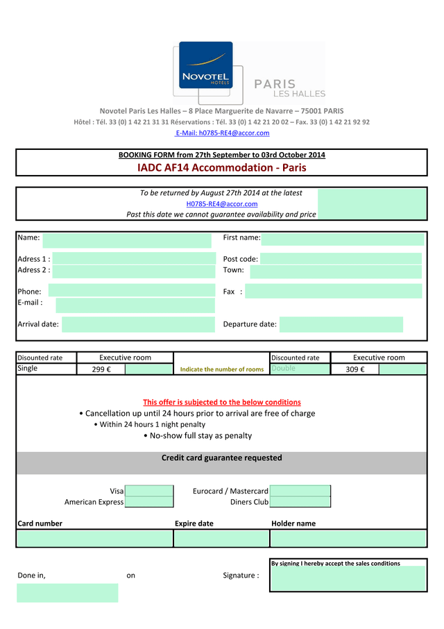 BOOKING FORM From 27th September To 03rd October 2014 screenshot
