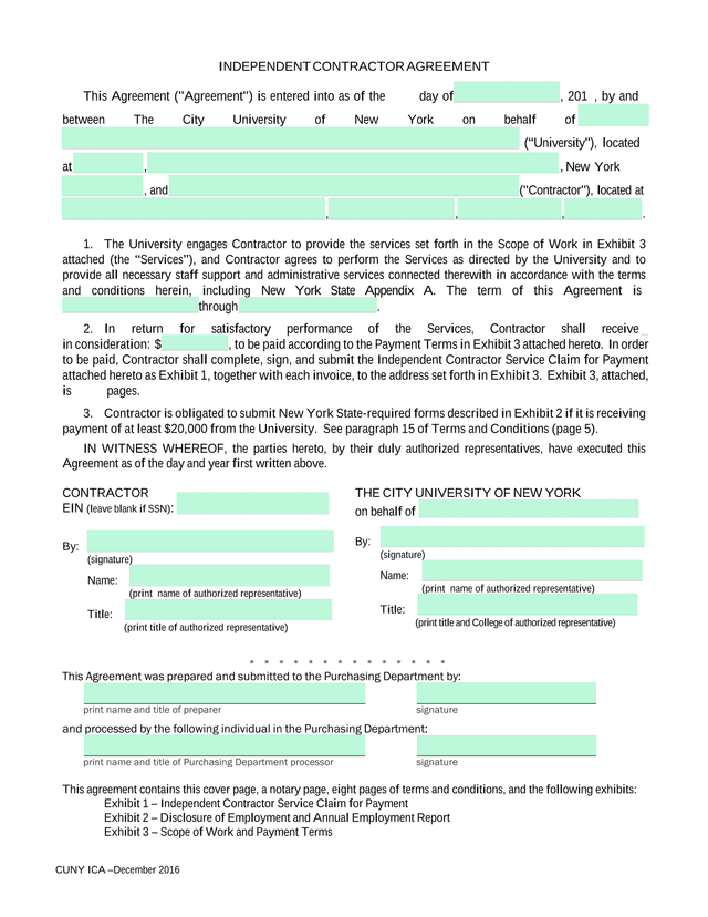 CUNY ICA Independent Contractor Agreement screenshot