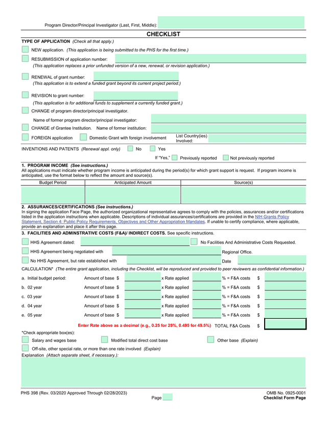 Research Grant Application Checklist screenshot