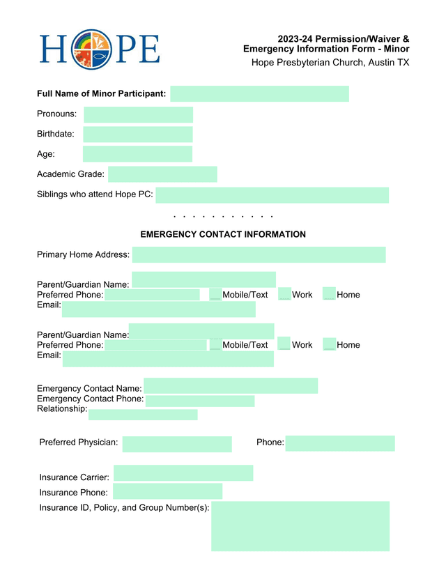2023 24 PermissionWaiver  Emergency Information Form   Minor screenshot
