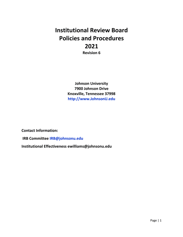 Institutional Review Board Policies And Procedures screenshot